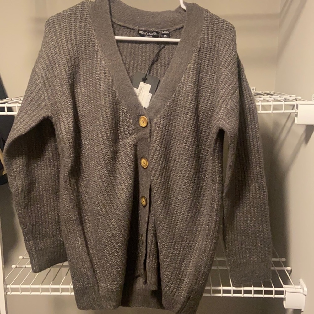 NWT * Brave Soul Charcoal Button Up Cardigan in Size XS